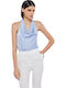 2023S015 Women's Summer Blouse Satin Sleeveless Drape Light Blue