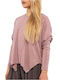 M MADE IN ITALY Women's salmon long-sleeved knitted asymmetric blouse V, 20-9723R Pink