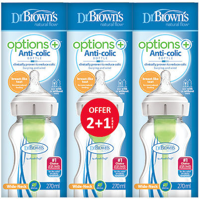 Dr. Brown's Set de Biberon din Plastic Natural Flow Options+ Împotriva Colicilor cu Tetină de Silicon 270ml pentru 0+, 0+ m, luni