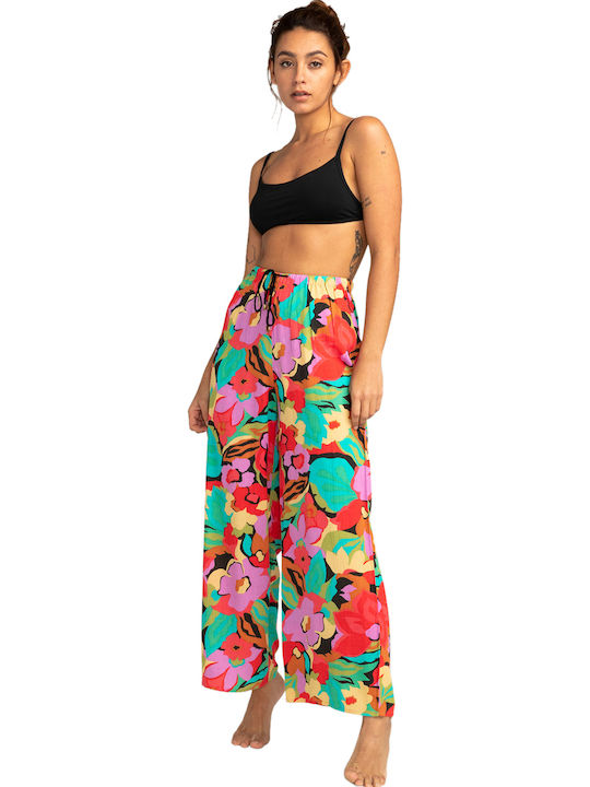 Beach Spirit Women's High-waisted Fabric Trousers with Elastic
