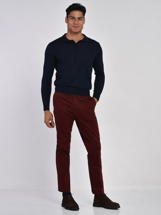 Formal cotton cuffed παντελόνι modern fit Kaiserhoff Κόκκινο ΒΑΜΒΑΚΙ ALL DAY,CASUAL,BUSINESS