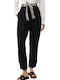 Women's High-waisted Fabric Capri Trousers Black