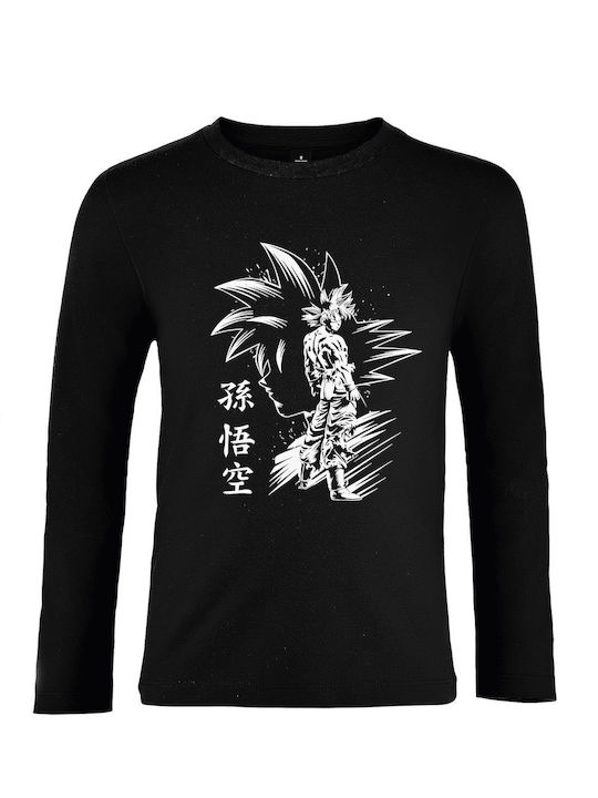 Tricou cu mâneci lungi pentru copii, unisex, "Goku Ultra Instinct în fața umbrei Dragonball", negru