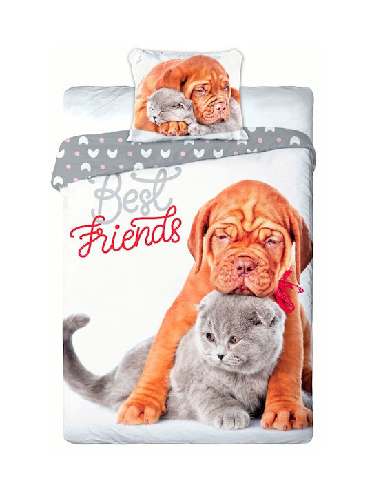 Faro Best Friends - Dog & Cat Σετ Παιδική Παπλωματοθήκη Μονή με Μαξιλαροθήκη Πολύχρωμη 140x200εκ.