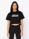 Evelyn Women's Athletic Crop Top Short Sleeve Black