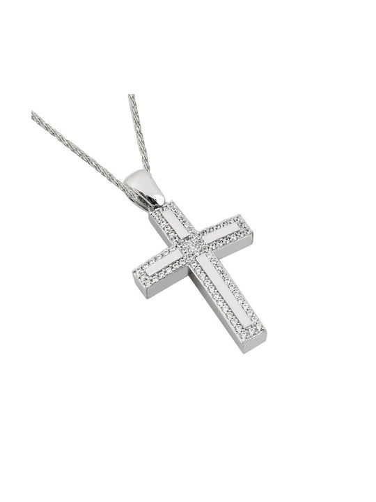 14K white gold cross with white cubic zirconia (ST001525) (The chain is not included in the price) T461Λ