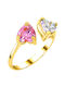 14K Gold ring with hearts and cubic zirconia