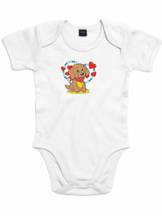 Zip-up Bodysuit with Dog Design | A5876B White