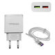 Treqa Treqa Handyladegerät mit 2 USB-A Ausgangsanschlüsse und Kabel USB-C 38W Stromlieferung / Schnellladetechnologie 3.0 Weiß