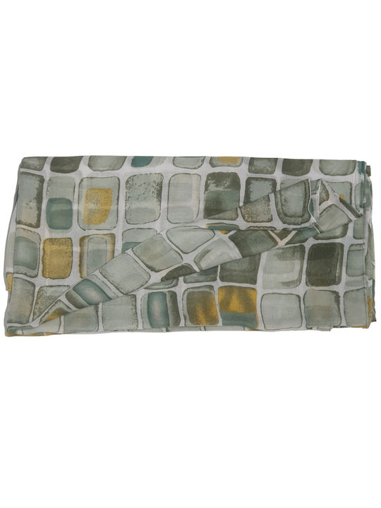 Women's Boho Scarf "Cubes" (olive) - 8257847022112