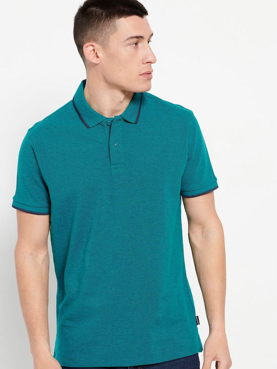 Funky Buddha FBM007-02011 Bluza pentru bărbați cu mâneci scurte Polo Emerald Mel FBM007-020-11-EMERALD-MEL