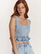 Edward Jeans Women's Summer Crop Top Sleeveless Light Blue Denim