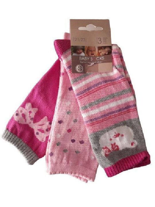 Baby socks No. 24-26 set of triple pink-fuchsia