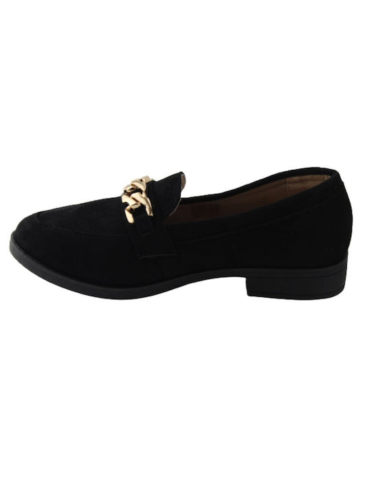 Black suede moccasin with golden buckle