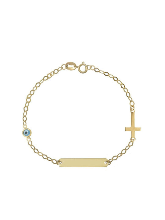 Gold children's identity bracelet with cross BA3239 9 Carat