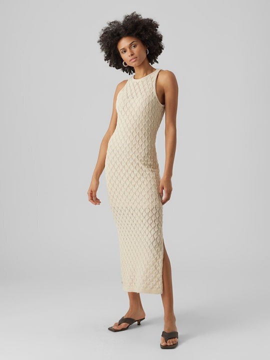 Vero Moda Summer Midi Dress with Slit Beige