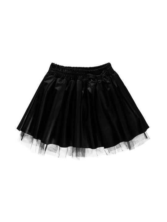 Παιδική φούστα δερματίνη με τούλι μαύρη για κορίτσια (10-14 ετών)
