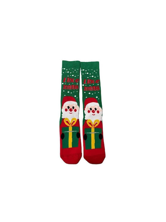 Women's Long Cotton Christmas Socks Christmas Socks D62 in Green color