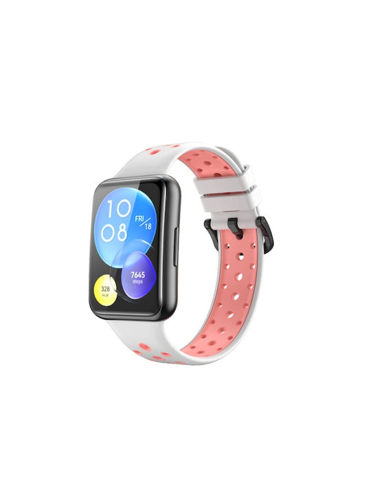 Για Huawei Watch Fit 2 Δίχρωμη διάτρητη ζώνη ρολογιών σιλικόνης (Λευκό+ροζ)