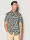 Short-sleeved Cotton Shirt Floral Blue