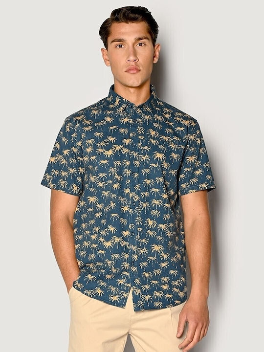 Short Sleeve Cotton Shirt in Regular Fit Floral Blue