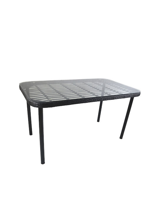 Ampius Outdoor Dinner Table with Glass Surface and Metal Frame Black 160x90x73cm