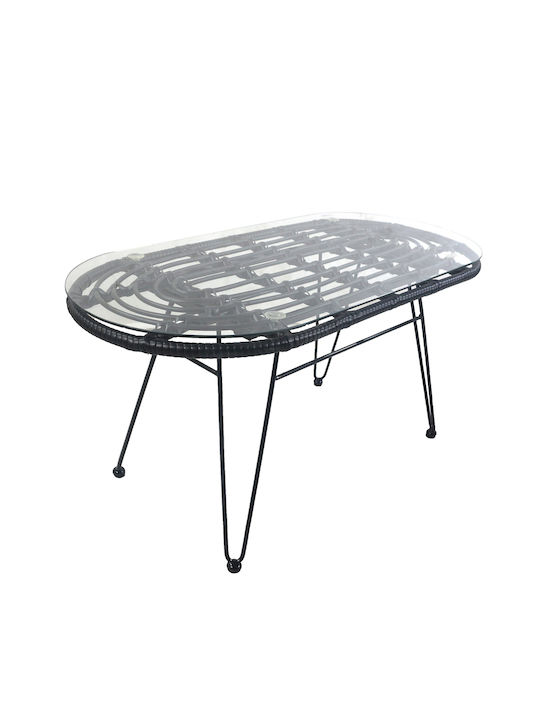 Sitting Room Outdoor Table with Glass Surface and Metal Frame Black 100x45x46cm
