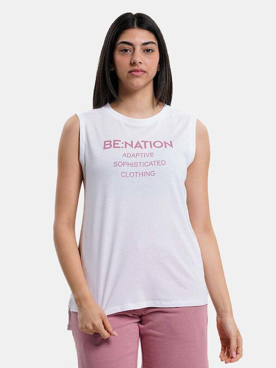 Be:Nation Damen Sportliches Bluse Ärmellos Weiß