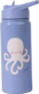 Saro Sea Friends Kinder Trinkflasche Thermos Rostfreier Stahl mit Strohhalm Lila 500ml