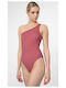 4F One-Piece Swimsuit with One Shoulder Pink