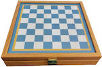 Manopoulos Σκάκι / Τάβλι από Ξύλο Ελιάς Τιρκουάζ με Πούλια & Πιόνια 27x27cm
