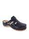 Leon Damen Leder Anatomisch Clogs Schwarz