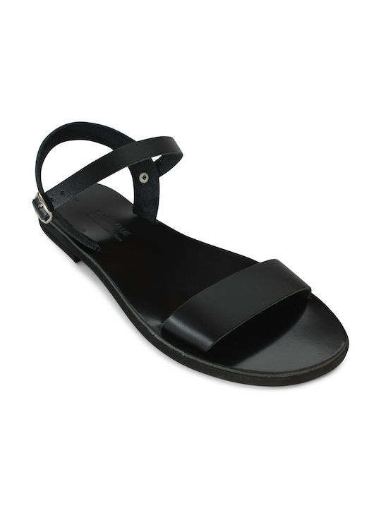 Women's leather sandal in black color