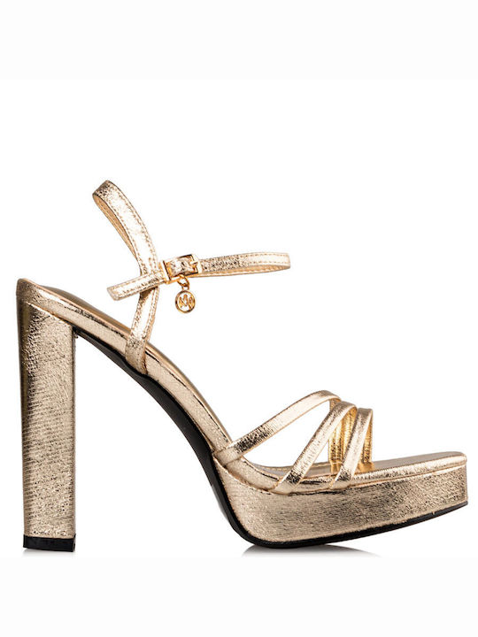 Envie Shoes Дамски сандали с Чуплив Високи Токчета в Златен Цвят