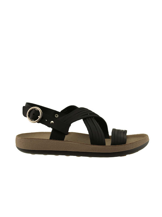 Fantasy Sandals Leather Women's Flat Sandals Anatomic in Black Color