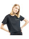Women's Athletic Crop Top Short Sleeve Black