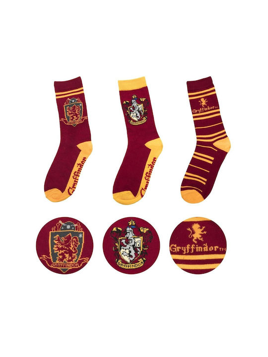 Cinereplicas Harry Potter Gryffindor Κάλτσες με Σχέδια Μπορντό 3Pack