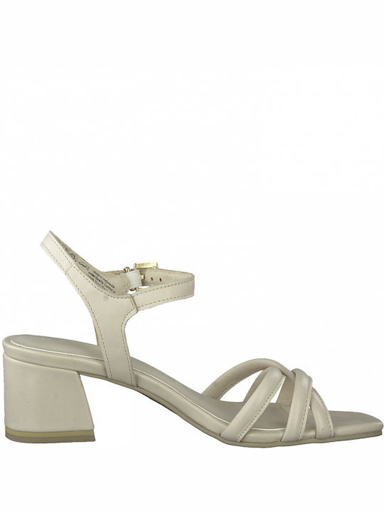 Marco Tozzi Anatomic Leather Women's Sandals White with Chunky Medium Heel 2-28212-20 403