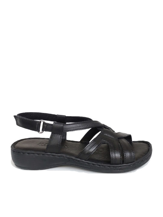 Leather Women's Flat Sandals Anatomic in Black Color