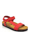 Leder Flache Sandalen für Damen Anatomisch mit Riemen in Rot Farbe
