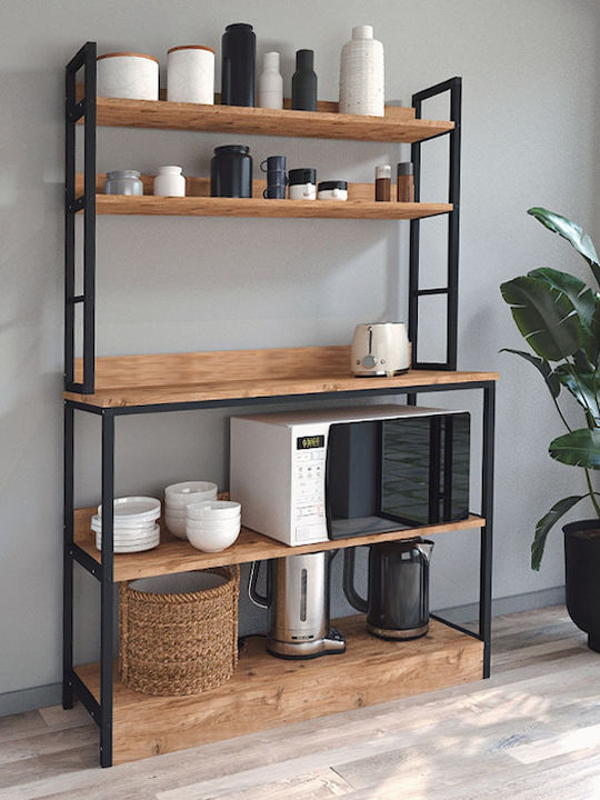 Megapap Foyer Кухненски Стелаж Метален 5 Позиции Черен Pine Oak 101x36x160.7см