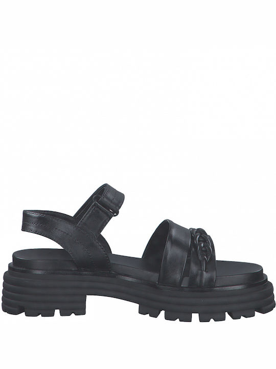 Marco Tozzi Leder Damen Flache Sandalen Anatomisch in Schwarz Farbe