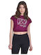 Γυναικείο Καλοκαιρινό Crop Top Βαμβακερό Κοντομάνικο Μωβ
