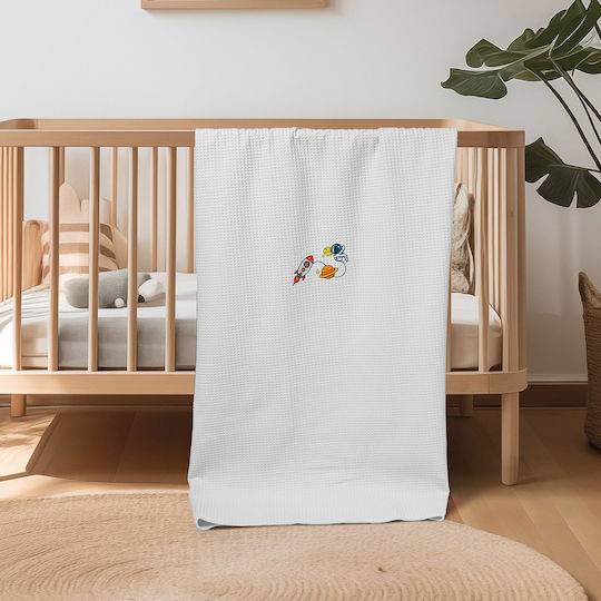 Adam Home Κουβέρτα Αγκαλιάς & Λίκνου Space Πικέ Λευκή 80x110εκ.