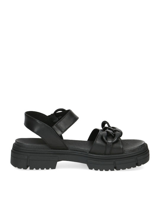 Leather Women's Flat Sandals Anatomic with Strap in Black Color