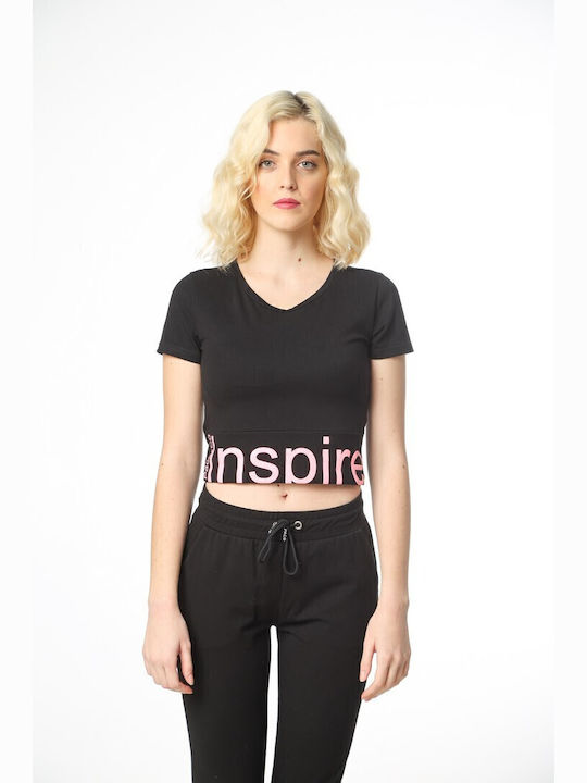 Κοντομάνικο Crop Top Μαύρο