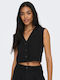 Only Women's Summer Crop Top Sleeveless with V Neck Black