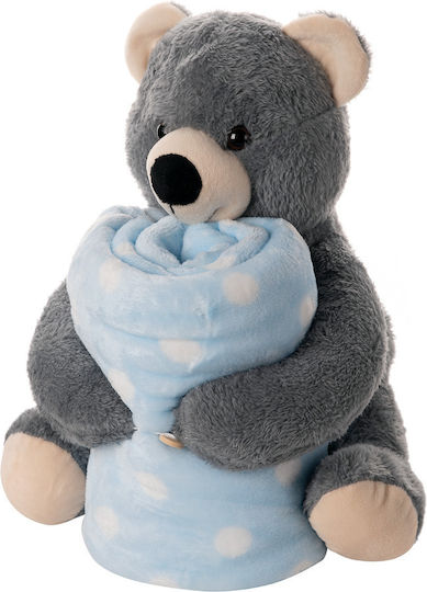 Silk Fashion Blanket Cot Bear Light Blue with Animal 80x120cm