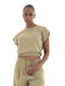 Only Women's Summer Crop Top Cotton Short Sleeve Olive