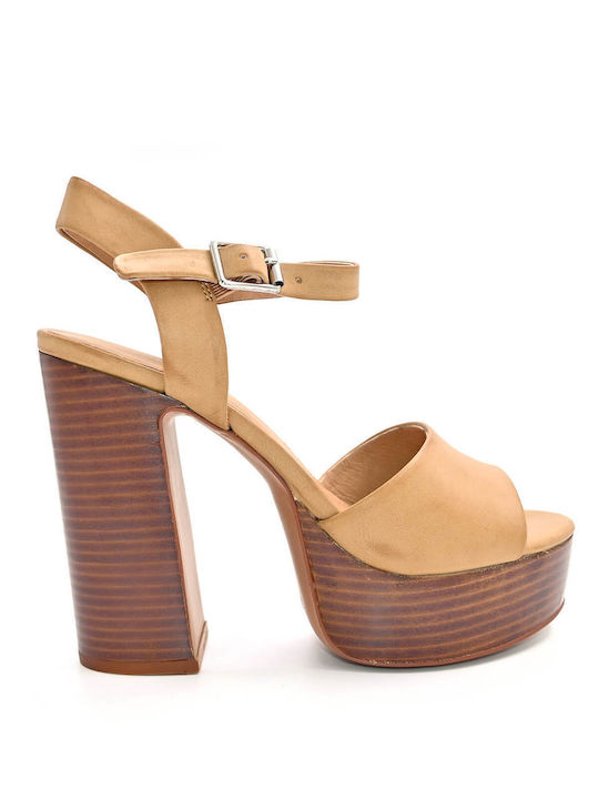 Jeffrey Campbell Platform Leather Women's Sandals Beige with Chunky High Heel